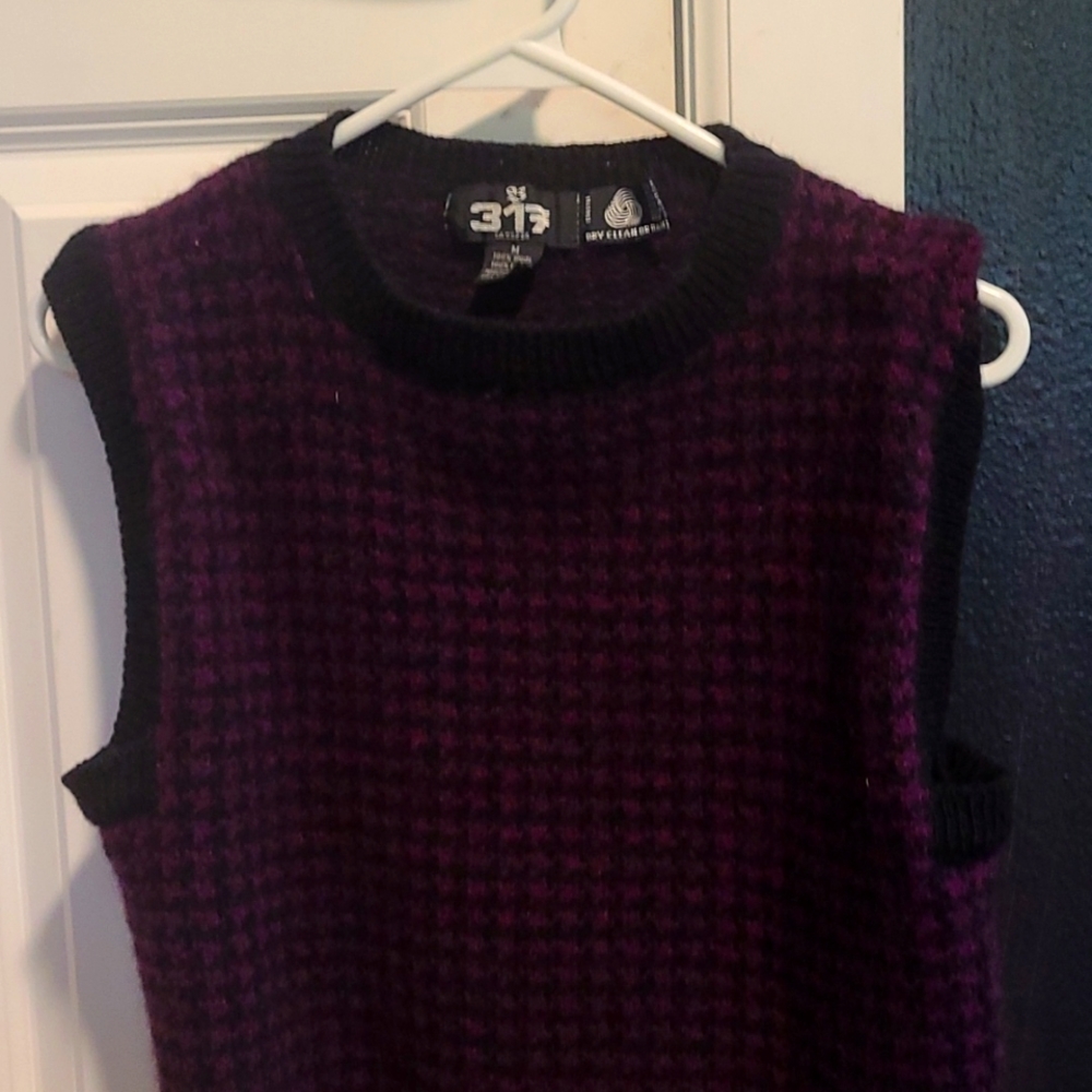 Purple Black Cross Sweater Vest- Medium- 317- wool